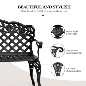 42.5" Antique Cast Aluminum Outdoor Garden Bench – 2-3 Person Seating