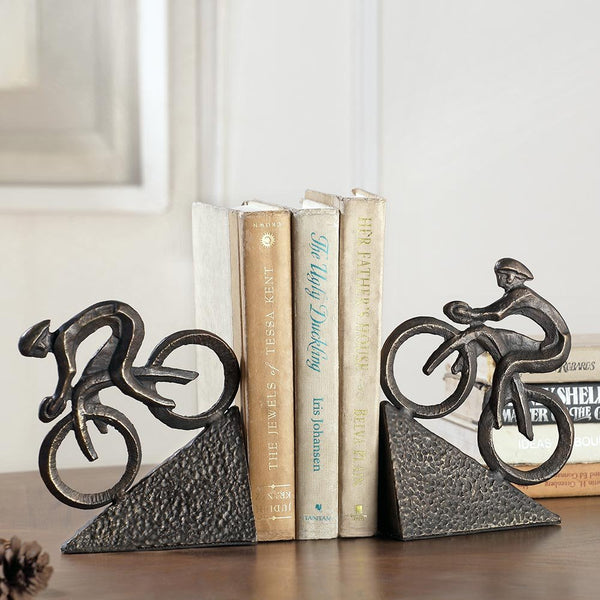 Cast Iron Racing Bicyclist Bookends