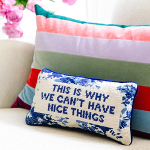 Needlepoint Throw Pillow – Wool Embroidery, 8" x 14"