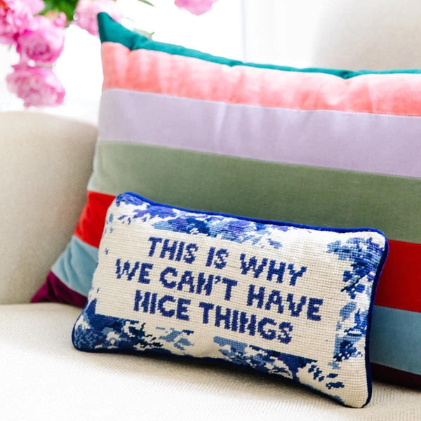 Needlepoint Throw Pillow – Wool Embroidery, 8" x 14"