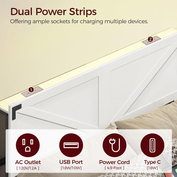 King Size Headboard with LED Lights and USB Charging Ports