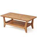 Solid Wood Coffee Table with 2-Tier Shelf & Rounded Corners