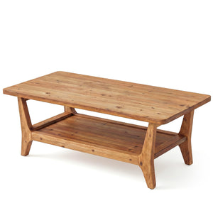 Solid Wood Coffee Table with 2-Tier Shelf & Rounded Corners