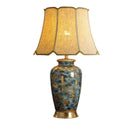 Blue Hand-Painted Ceramic Table Lamp with Fabric Shade