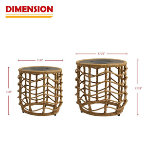 Boho Solar Nesting Side Tables with Built-In Lights Set of 2