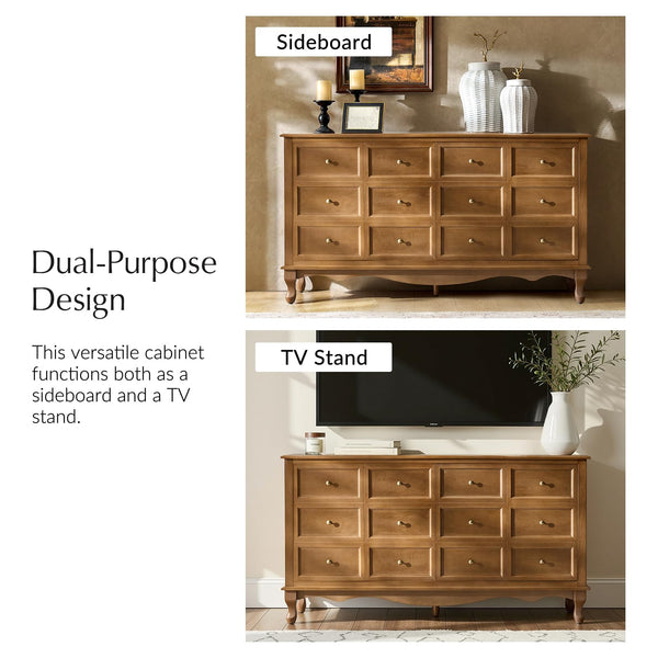 Transitional 4-Door Wood Sideboard with Adjustable Shelves, 58"