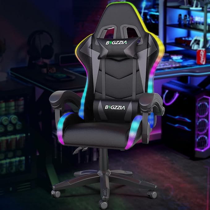 RGB LED High Back Gaming Chair with Headrest & Lumbar Support