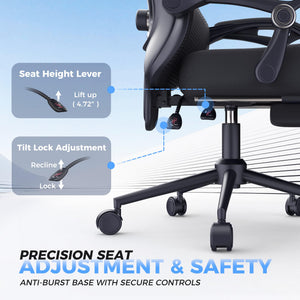 Ergonomic Office Chair with Footrest & Reclining Mesh Back