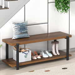 Entryway Bench with Shoe Storage | Wood & Metal Frame | 47 Inch