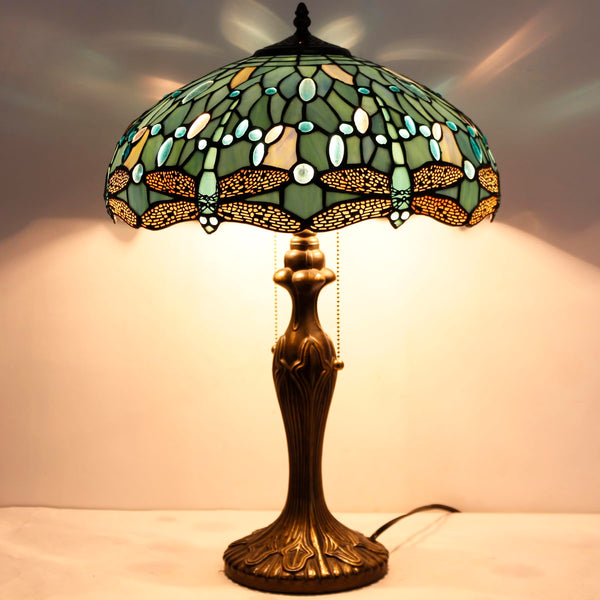 Tiffany Dragonfly Stained Glass Table Lamp – Sea Blue, 16x24 Inch