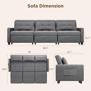 Convertible Sectional Sleeper Sofa with Adjustable Backrest & Ottoman