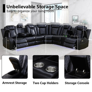 Black Leather Power Reclining Sectional Sofa
