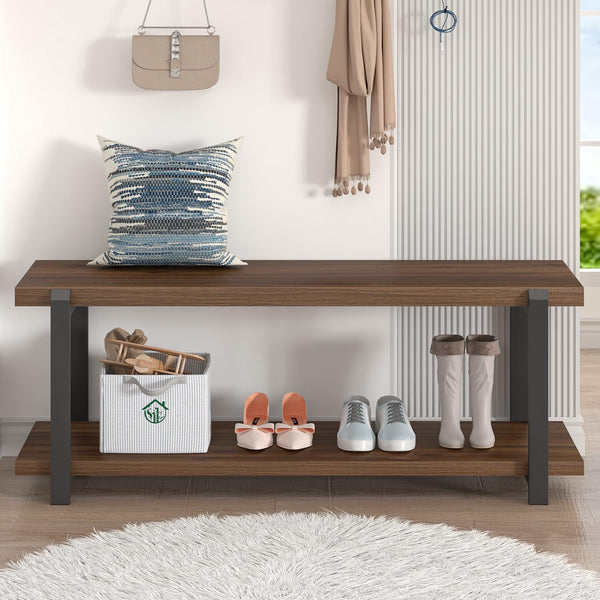 Entryway Bench with Shoe Storage | Wood & Metal Frame | 47 Inch