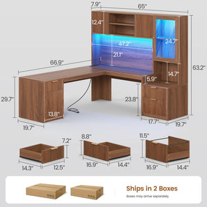 L-Shaped Desk with Hutch & RGB LED Lighting