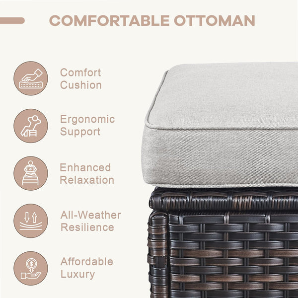 Outdoor Wicker Ottoman Set of 2 with Cushions