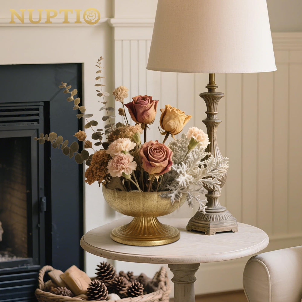 Gold Compote Vase for Centerpiece – Distressed Brass Pedestal Bowl