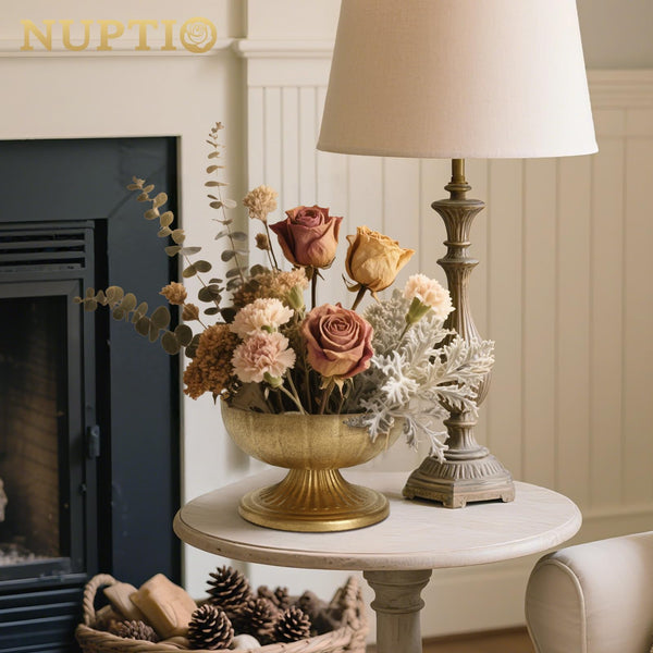 Gold Compote Vase for Centerpiece – Distressed Brass Pedestal Bowl