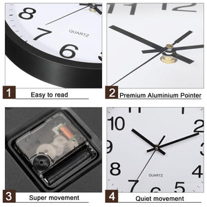 12-Piece Silent Wall Clock Set 12 Inch Non-Ticking Quartz Analog Battery Operated