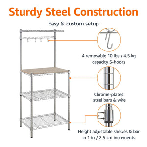 Kitchen Baker's Rack with Wood Countertop & Wire Shelves