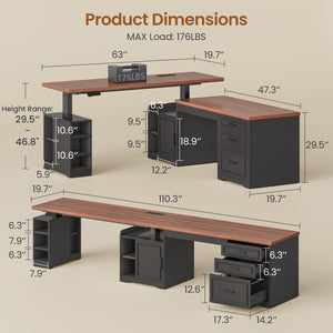 L-Shaped Electric Standing Desk with Drawers, Shelves & Power Outlet