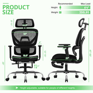 Ergonomic Mesh Office Chair with Footrest & 135° Recline