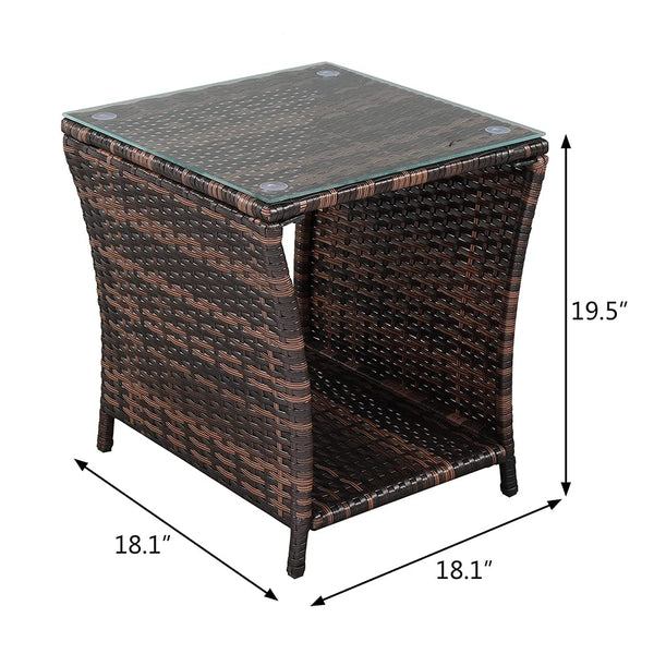 Outdoor Wicker Side Table with Glass Top