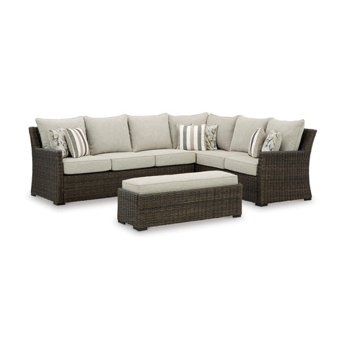 Outdoor Sectional Sofa Set with Bench – Resin Wicker & Aluminum