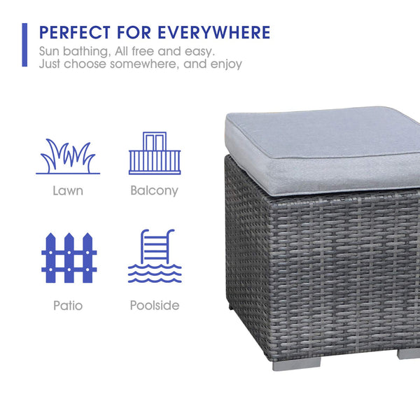 Square Wicker Ottoman Set of 2 with Cushions – Outdoor & Indoor