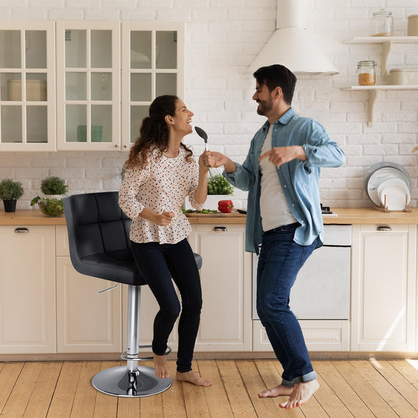 Counter Height Bar Stools with Metal Base & PU Leather Seat