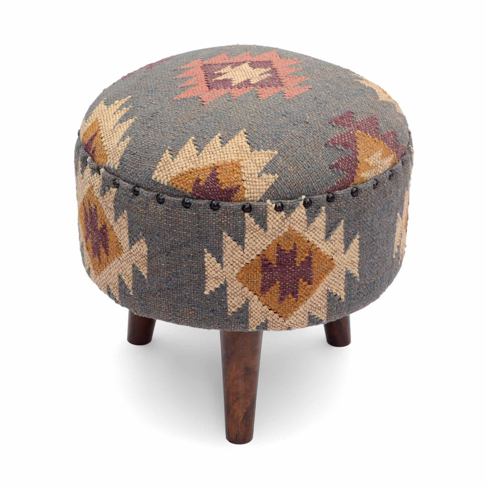 Round Jute Pouf Ottoman with Mango Wood Legs
