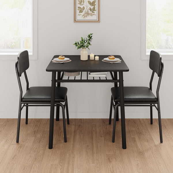 5-Piece Dining Table Set with Storage Rack & Upholstered Chairs