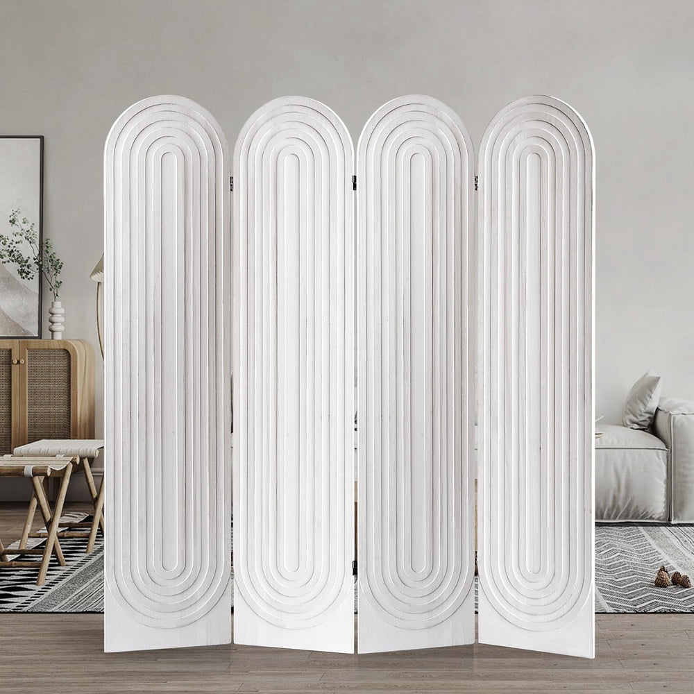 4-Panel Arched Wood Room Divider Folding Privacy Screen