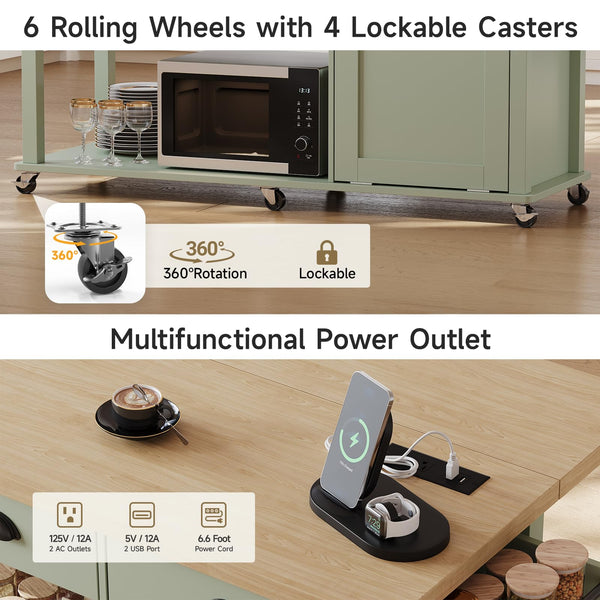 Kitchen Island with Drop Leaf & Trash Cabinet
