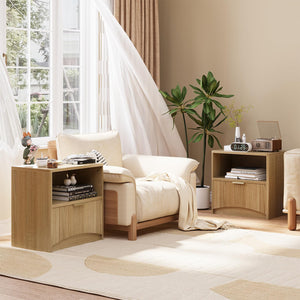 Fluted Nightstand Set of 2 with Drawer & Open Shelf