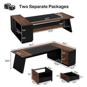 L-Shaped Executive Desk with Drawers and File Cabinet