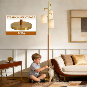 Dimmable Wood Floor Lamp with 3 Bulbs