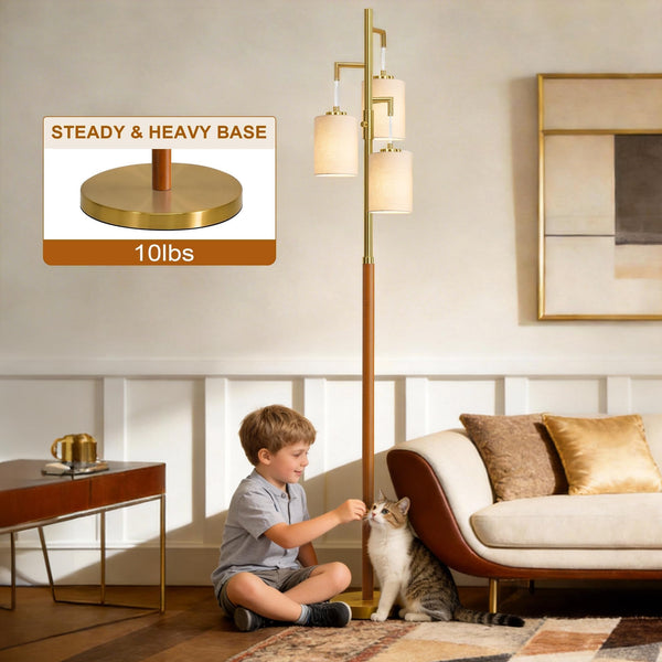 Dimmable Wood Floor Lamp with 3 Bulbs