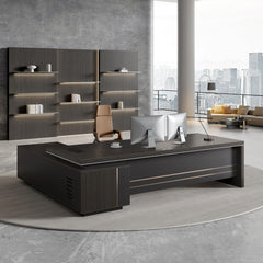L-Shaped Reversible Executive Desk with Power Outlets & Storage