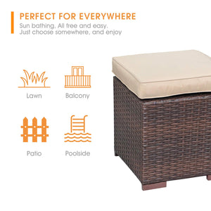 Outdoor Wicker Ottoman Set of 2 with Cushions