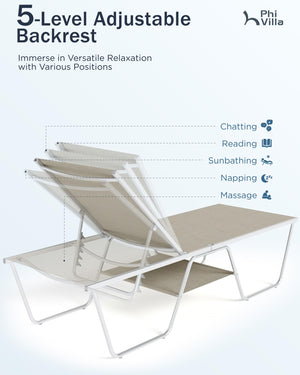 Oversized Outdoor Chaise Lounge Chair Set of 2, Foldable & Adjustable
