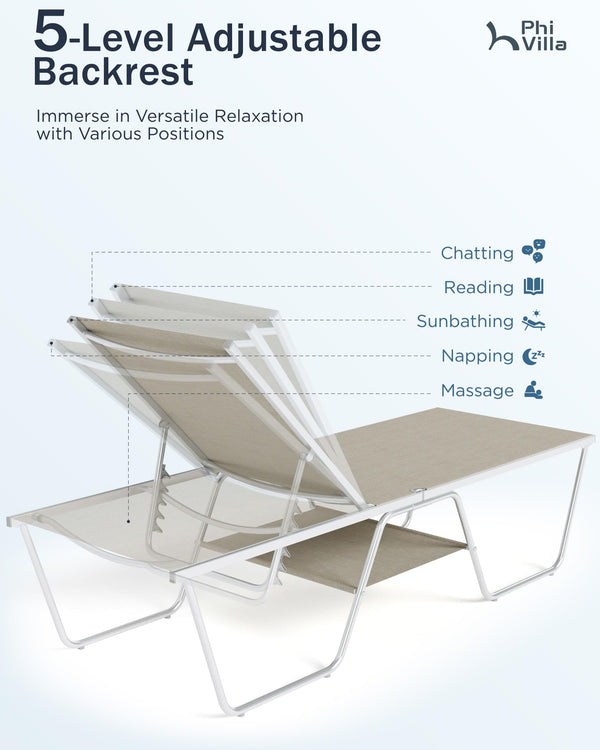 Oversized Outdoor Chaise Lounge Chair Set of 2, Foldable & Adjustable
