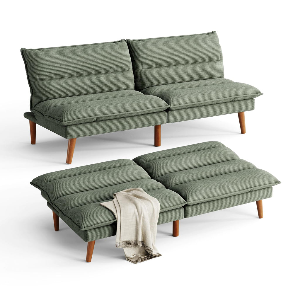 Corduroy Futon Sofa Bed with Adjustable Backrest