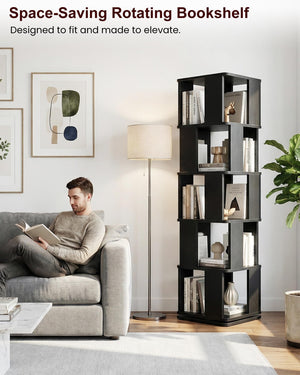 5-Tier Rotating Bookshelf with 360° Swivel Base