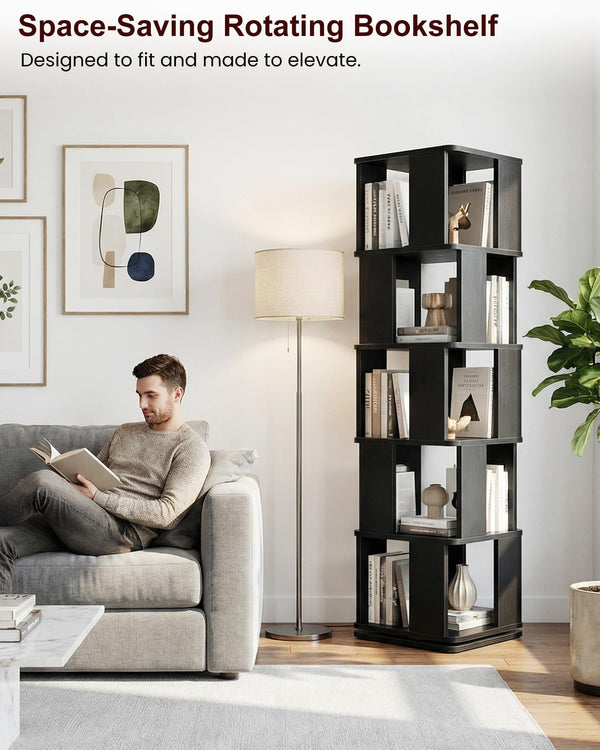 5-Tier Rotating Bookshelf with 360° Swivel Base