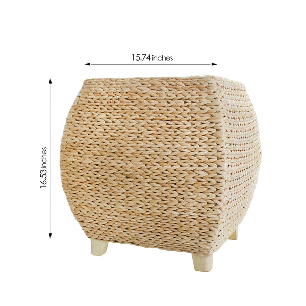 Handwoven Seagrass Pouf Ottoman – Natural Cattail Footstool