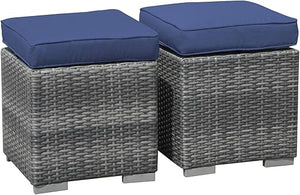 Square Wicker Ottoman Set of 2 with Cushions – Outdoor & Indoor