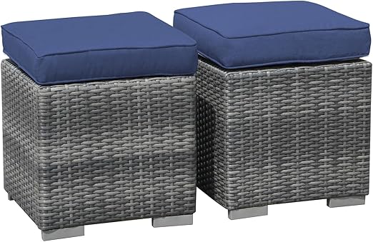 Square Wicker Ottoman Set of 2 with Cushions – Outdoor & Indoor