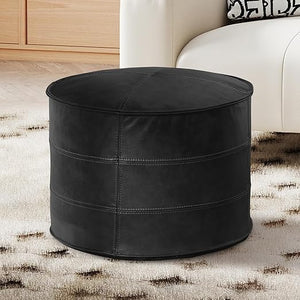 Genuine Leather Pouf Ottoman Footstool