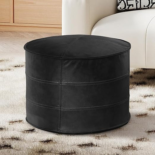 Genuine Leather Pouf Ottoman Footstool