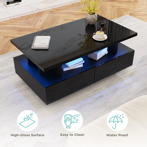 LED Coffee Table with 4 Drawers & High-Gloss Finish